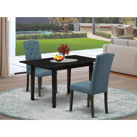 East West Furniture 3 Piece Norfolk Wooden Dining Table Set - Black NOCE3-BLK-21